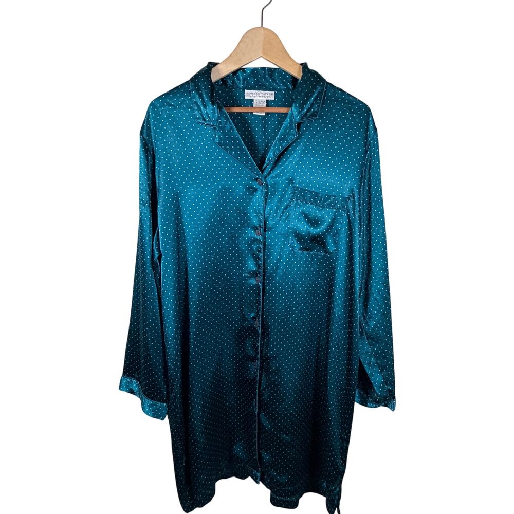 Morgan Taylor Intimates Polka Dot Satin Button Up Sleep Shirt Women's Sz XL Chic